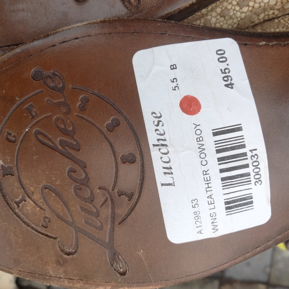 Lucchese Leather Textured Tan Heeled Boots Size 5 1/2 - Picture 10 of 16